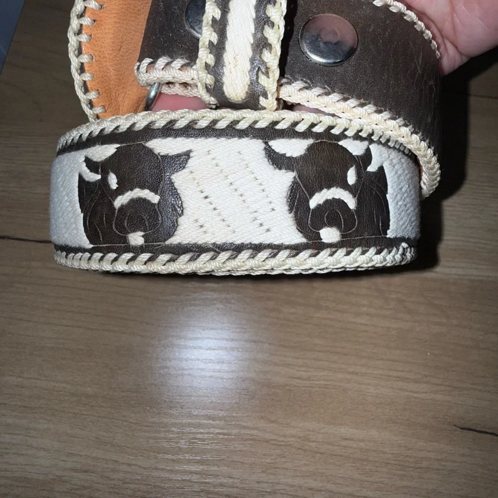 Western Embroidered Leather Belt Horse Head Design Bronco Horseshoe‎ Bull Boots